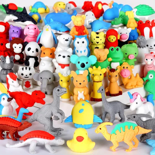 Miniatura 11 de URSKYTOUS 90 piezas de borradores de animales a granel, lindas mascotas de escritorio, rompecabezas para niños, borradores de rompecabezas