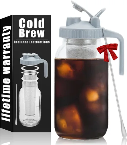 Miniatura 7 de Jrssae Cafetera fría – Jarra de cerveza fría de 32 onzas con filtro de acero inoxidable súper denso, fácil de usar, duradera y resistente, clásica