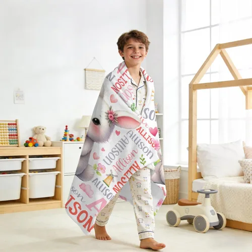 Miniatura 5 de Manta de bebé personalizada de conejo, regalos personalizados de conejito para niños y niñas, ultra suave, afelpada, acogedora y transpirable, manta