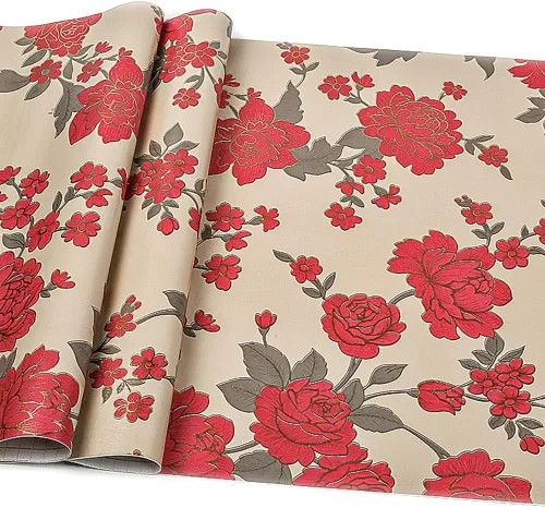Miniatura 12 de 8190-10M - Papel tapiz vintage para despegar y pegar, 17.7 pulgadas x 32.8 pies, flores beige, papel de contacto extraíble, autoadhesivo
