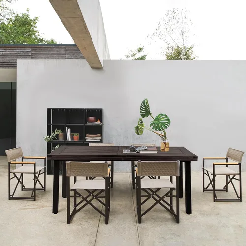 Miniatura 5 de Mesa de comedor Flamaker para 6 personas de madera de acacia FSC para interior y exterior, mesa de cocina del hogar con patas de hierro, mesa grande