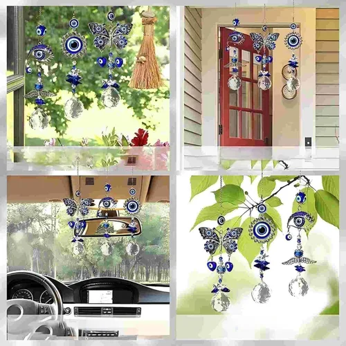 Miniatura 9 de Colgante de cristal azul con dije de ojo malvado, mariposa, ángel, girasol, talismán, atrapa el sol, hecho a mano, dije de buena suerte, oficina