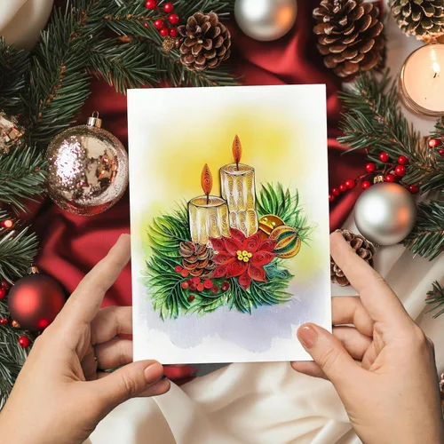 Miniatura 2 de Tarjeta de Navidad con velas, tarjeta de felicitación de flores de Navidad, para mamá, papá, abuela, amigo, jefe, compañero de trabajo