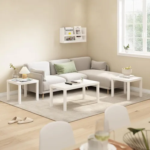 Miniatura 2 de Furinno Classic Homey - Mesa auxiliar cuadrada Parsons (2 unidades), color blanco