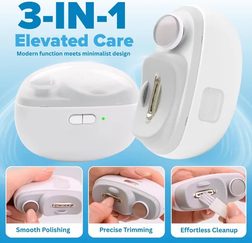 Miniatura 2 de Aethora Cortaúñas eléctrico para manos 3 en 1 con luz LED, lima de uñas y almacenamiento de polvo, recortador de uñas eléctrico silencioso, seguro