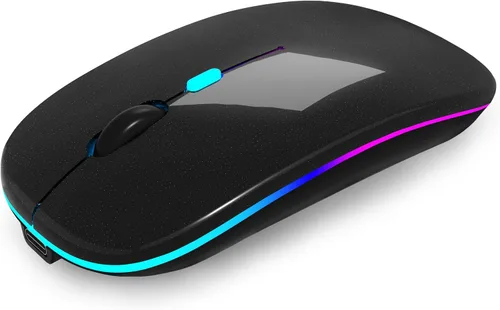 AIKOKOK Ratón Inalámbrico Bluetooth Recargable para Laptop con LED Portátil (BT5.2 y USB 2.4G) Conexión de Modo Dual Ratón Silencioso Delgado para