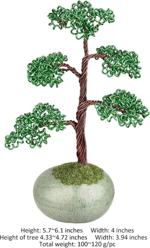 Miniatura 2 de rockcloud Árbol bonsái de alambre de aluminio artesanal con base de cerámica, árbol de dinero de piedra artificial para Feng Shui oficina decoración