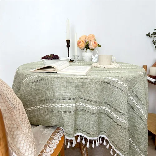 Miniatura 9 de Mantel de primavera de lino de algodón verde salvia, mantel pesado bohemio de granja - Mantel de verano vintage para fiesta, cocina, comedor