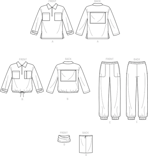 Miniatura 3 de Simplicity Paquete de tops con media cremallera para hombre y mujer, cuello y pantalones sin cierre, patrón de costura código 9278, tallas XS-M