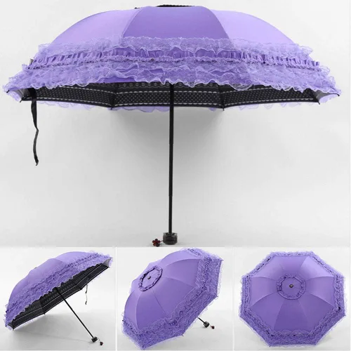 Miniatura 13 de WANLIAN Paraguas de encaje a prueba de viento plegable soleado y lluvioso a prueba de rayos ultravioleta anti sol protección UV sombrilla paraguas