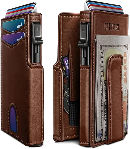 Miniatura 17 de miyozi Billetera para hombre, con clip para dinero, bolsillo para monedas, ventana para identificación, delgada, bolsillo frontal con bloqueo RFID
