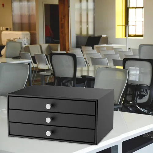 Miniatura 6 de Svartur Cajones de metal para escritorio, organizador de mesa pequeño con organizador de almacenamiento de 3 cajones para archivos A4, organización