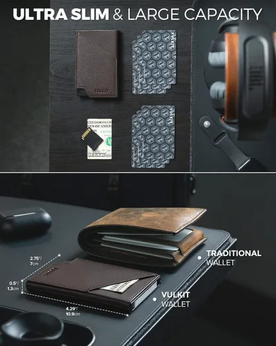 Miniatura 2 de VULKIT Cartera para tarjetas desplegable con bloqueo RFID, funda delgada de aluminio con bolsillo para dinero de negocios para tarjetas de crédito