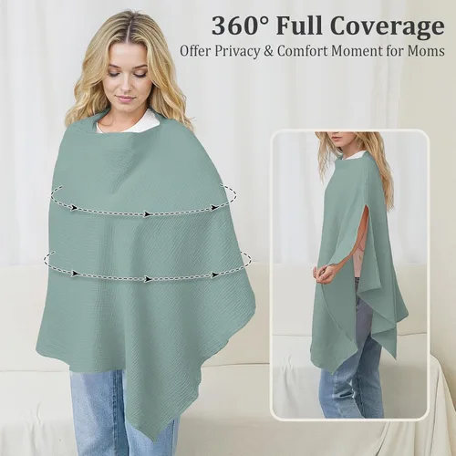 Miniatura 4 de Muslin Cobertura de Lactancia para Amamantar, Cobertura de Pecho de Algodón Suave y Transpirable para Mujeres, Cobertura de Lactancia con Total Verde