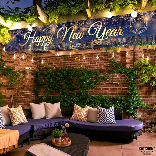 Miniatura 3 de KatchOn Cartel de Feliz Año Nuevo 2025, extragrande, 120 x 20 pulgadas Suministros para fiestas de Nochevieja 2025, decoraciones nuevas 2025