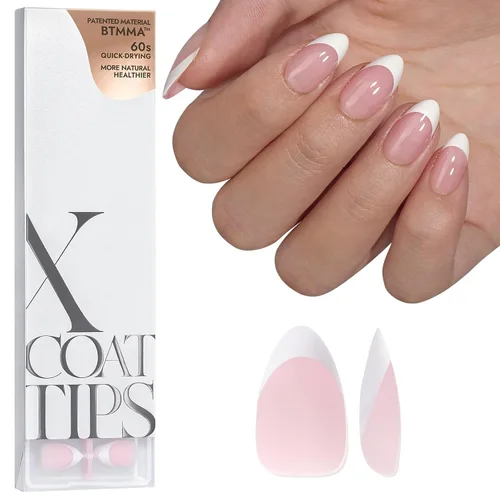 Miniatura 12 de BTArtboxnails XCOATTIPS - Uñas a presión, puntas cortas de almendra con gel de uñas, dúo protector francés, lámpara de uñas, gel suave todo en uno