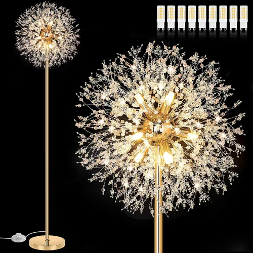 BesLowe Lámpara de pie de cristal de 69 pulgadas para sala de estar, lámpara de pie moderna con 738 cristales K9, lámpara alta para dormitorio,