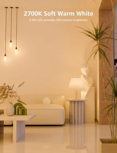 Miniatura 3 de Lepro Bombillas LED de araña equivalentes a 60 W, bombillas de candelabro regulables E12 para ventilador de techo y candelabro, bombillas de Blanco