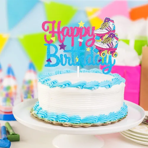 Miniatura 6 de Decoración de pastel de patinaje sobre ruedas de feliz cumpleaños de los años 90, suministros para pasteles de fiesta de los años 90, decoraciones