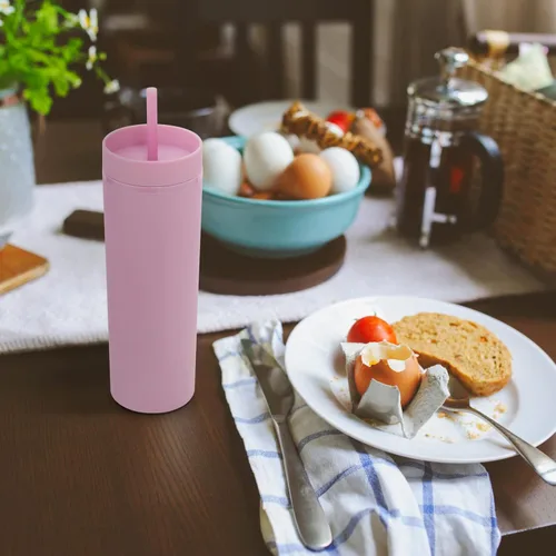 Miniatura 6 de Volhoply Vaso de plástico delgado de 20 onzas, vasos de doble pared con tapa y pajita, taza de café helado de viaje reutilizable, botellas de agua