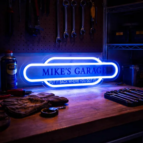 Miniatura 3 de Letrero de neón de garaje azul personalizado con calcomanías, letrero de luz LED de acrílico personalizado hecho a mano, letrero de neón LED