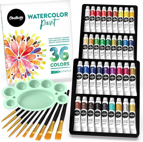 Chalkola - Set de pintura de acuarela para adultos, niños, artistas principiantes y profesionales - Juego de 36 tubos de acuarela (12ml, 0.4oz), 10