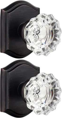 Miniatura 17 de Pomos de Puerta de Vidrio para Interiores, Estilo Vintage, Pomos de Puerta de Cristal de Privacidad con Cerradura, Pomos de Puerta de Latón Antiguo