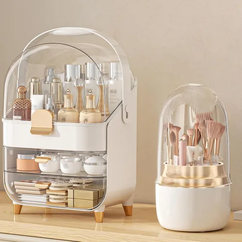 Miniatura 13 de Organizador de maquillaje para encimera, soporte para cuidado de la piel, organizador de mostrador de baño, caja de almacenamiento, vitrinas