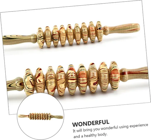 Miniatura 9 de POPETPOP Rodillo masajeador abdominal de mano de nueve ruedas de madera, herramienta de alivio muscular multifunción para terapia corporal, masaje