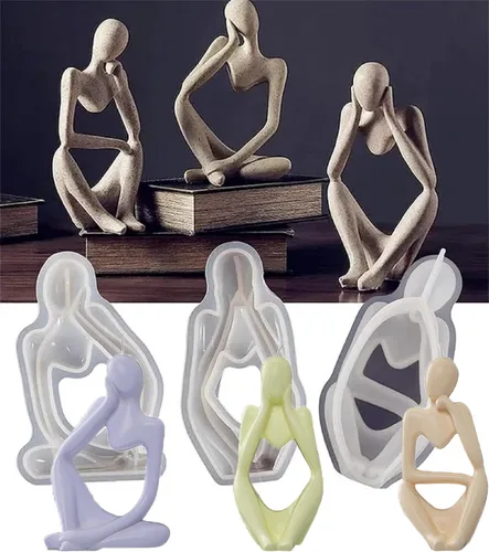 Thinker - Juego de 3 moldes de silicona para velas abstractas en 3D, moldes de jabón y resina, flexibles, reutilizables y libres de BPA, para