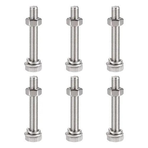 Miniatura 7 de uxcell Tornillos de cabeza hexagonal M6 x 0.787 in, tuercas, kits de arandelas planas y de bloqueo, pernos hexagonales de rosca completa de acero
