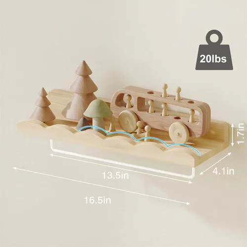 Miniatura 3 de Fixwal Estantes flotantes de 16.5 pulgadas para libros de guardería, juego de 4 estantes de pared festoneados con toallero para niños, habitación