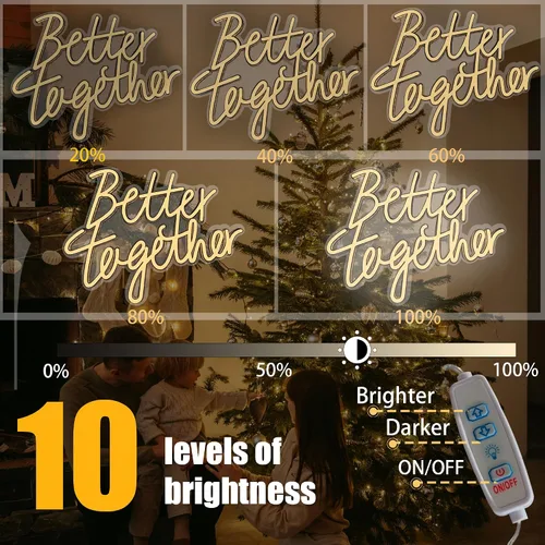 Miniatura 4 de Letrero de neón Better Together, letrero de luz LED de neón ajustable con fondo alimentado por USB, luz colgante para boda, bar, cumpleaños