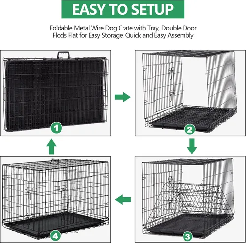 Miniatura 5 de Jaula para perros pequeños de 24 pulgadas, jaulas resistentes para perros pequeños, jaula plegable de alambre de metal con bandejas extraíbles, Negro