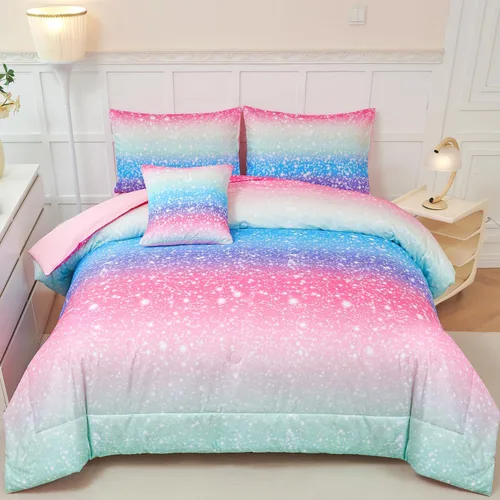 Miniatura 11 de PERFEMET Juego de edredón tamaño Queen con sábanas, juego de ropa de cama de 6 piezas con teñido anudado arcoíris para niñas, juego de edredón Azul