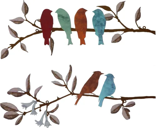 Miniatura 9 de Demissle 2 piezas de arte de pared de pájaros de metal, pájaros vivos en rama con hojas, decoración de pared rústica, impermeable, escultura