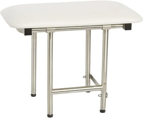 Miniatura 15 de Seachrome Asiento de ducha plegable de 24 x 15 pulgadas con cojín acolchado blanco para montaje en pared con patas, cumple con ADA