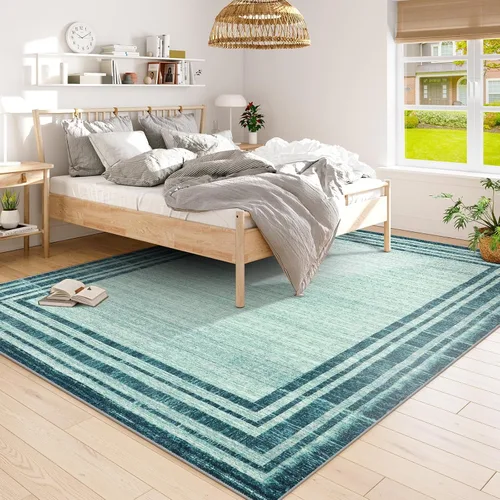 Miniatura 108 de Alfombra de pasillo moderna abstracta Lahome, alfombra lavable turquesa de 2 x 6 pulgadas para entrada, alfombra antideslizante de bajo pelo