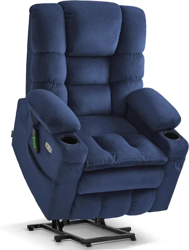 MCombo Silla reclinable eléctrica grande de triple motor con masaje y doble calefacción, reposacabezas ajustable para personas mayores altas, tela