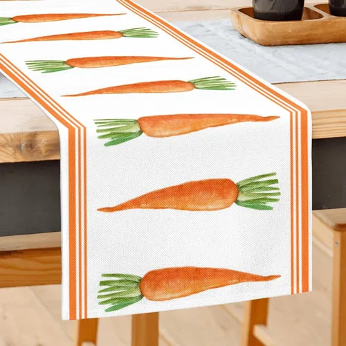 Camino de mesa de rayas zanahorias de 72 pulgadas de largo para primavera, decoración de cocina, comedor, color naranja, para interiores y