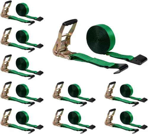 Miniatura 17 de Mytee Products Correas de amarre de trinquete con ganchos planos, 2 pulgadas x 20 pies amarillos 10,000 libras de resistencia a la rotura