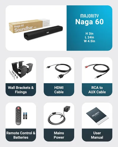 Miniatura 7 de Majority Barra de sonido de TV Bluetooth de 120 W para Smart TV, 24 pulgadas, 2.1 canales, sonido 3D con subwoofer integrado, control