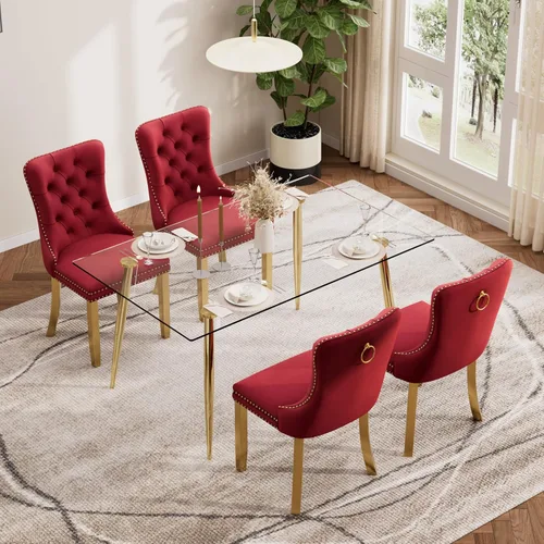 Miniatura 3 de Baysitone Juego de mesa de comedor de vidrio de 51 pulgadas para 4, juego de 5 piezas moderno de comedor, mesa de cocina rectangular de vidrio con 4