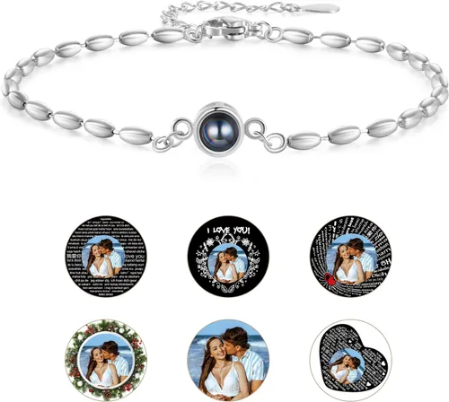 Miniatura 21 de Pulsera con inicial personalizada con imagen en el interior, cuerda de proyección de fotos personalizada para hombres y mujeres, regalo