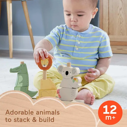 Miniatura 2 de Fisher-Price Juguete de madera para bebés, apilar y clasificar animales, 10 piezas de madera para juegos de desarrollo para bebés y niños pequeños a