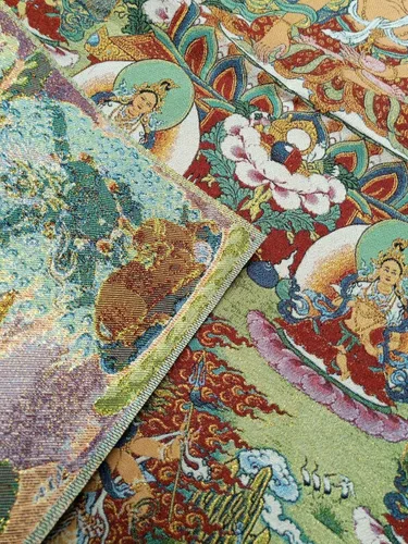Miniatura 5 de Bordado de seda Tíbet Thangka Budismo Maitreya Bodhisattva Budista Deidad Tangka Colgante de pared para decoración del hogar, tapiz de meditación