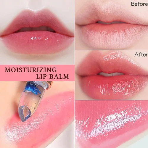 Miniatura 3 de Paquete de 6 lápices labiales de gelatina de flores de cristal, bálsamo labial nutritivo de larga duración, hidratante mágico que cambia