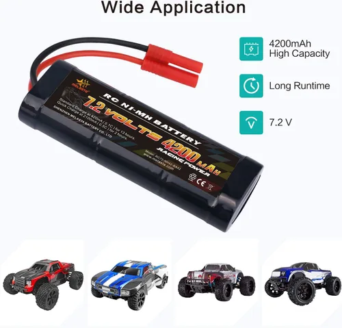 Miniatura 4 de melasta Paquete de 2 baterías NiMH RC de 7.2 V 4200 mAh compatibles con conector banana adecuado para vehículos de carreras Redcat