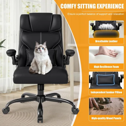Miniatura 5 de Silla de oficina ejecutiva con reposabrazos abatibles, sillas ergonómicas de escritorio para computadora, silla de oficina de cuero con respaldo