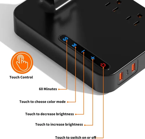 Miniatura 8 de COZOO Lámpara de escritorio LED con 3 puertos de carga USB, 2 tomas de corriente CA, 3 modos de color y 3 niveles de brillo, función